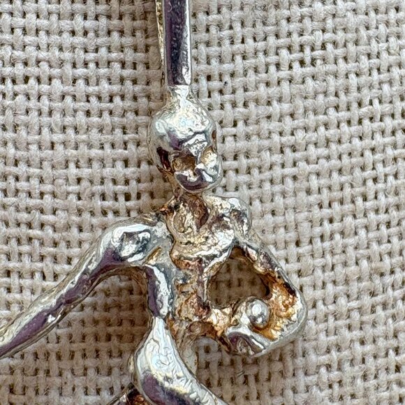 VTG Sterling Silver 925 Dancing Figure Textured Pendant Necklace Size 26" Length - Picture 3 of 16